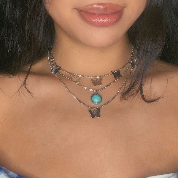 

pendant multi layered 3 layer necklaces chain infinity dainty layering choker women gold 0206, Silver