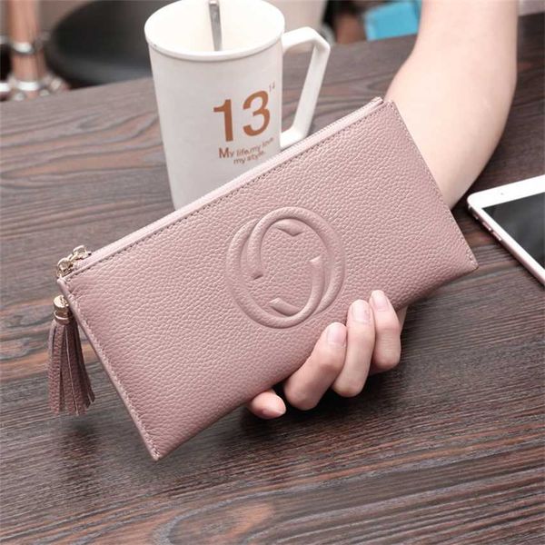 

2023 bags outlet online sale new women's long multi card large capacity buckle leather wallet, Red;black