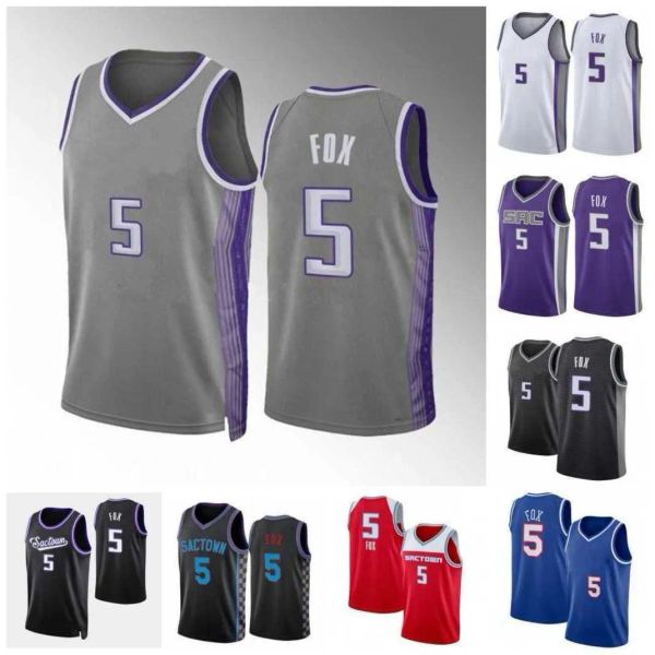

keegan murray de'aaron fox basketball jersey domantas sabonis sacramentos king 2022-23 city grey white purple black, Black;red