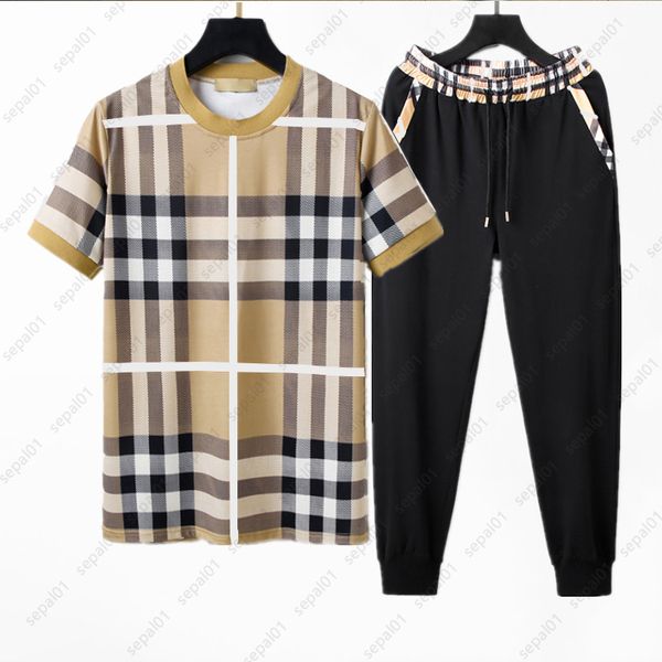 

mens tracksuits t shirt designer shorts tracksuit summer pants jogger suits plaid printing fashion sportswear womens clothing, Gray