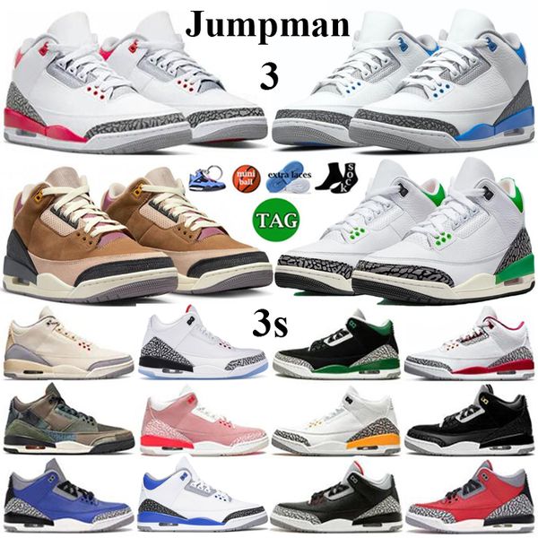 

jumpman 3 basketball shoes men women 3s cardinal red unc lucky green archaeo brown racer blue laser orange patchwork camo mens trainers spor, Black