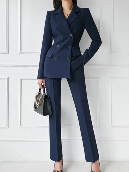 

womens two piece pants korean fashion women vintage blazer pantsuit office slim elegant solid formal trousers suit female chic outerwear 2 p, White
