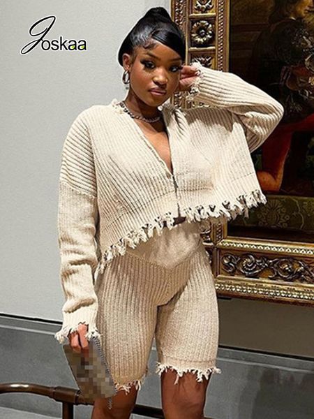 

women's two piece pants joskaa knitted solid long sleeve zipper hooded loose and tight shorts two piece sets womens outfits autumn str, White