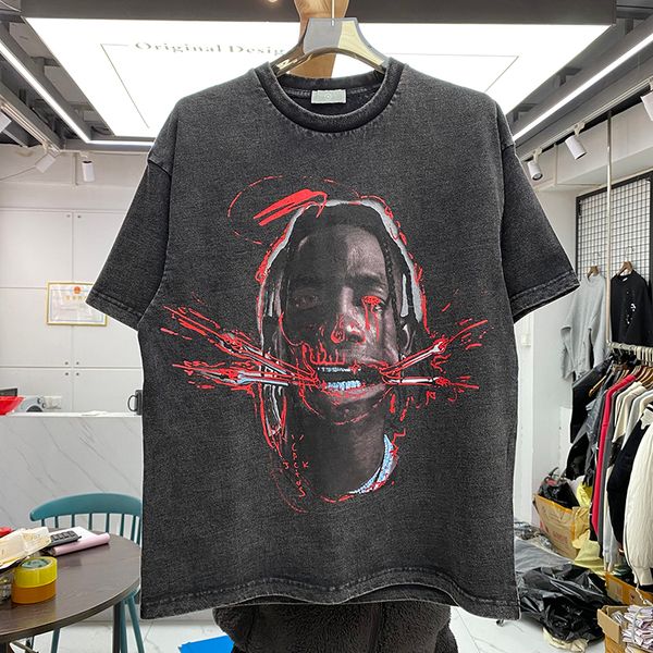 

tee oversized t-shirt vintage round neck hiphop printed polar style summer wear street pure cotton, Black;brown