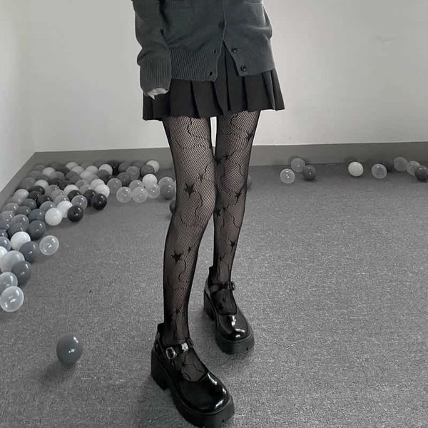 

socks hosiery stars tights stockings female club party calcetines fish net new hollow mesh fishnet anti-snagging pantyhose y2302, Black;white