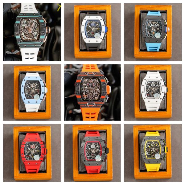 

11-03 montre de luxe mens watches 40x50x16mm 7750 chronograph movement rubber strap wristwatches luxury watch, Slivery;brown