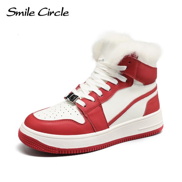

dress shoes smile circle winter sneakers women genuine leather wool laceup highshoes women chunky sneakers trainers 230206, Black