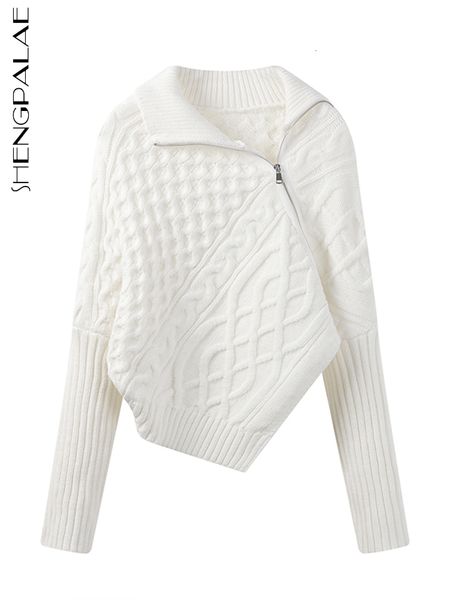 

women's sweaters shengpalae irregular fashion solid knitted autumn 2023 turn down collar loose long sleeve sweater vest 5w843 230206, White;black