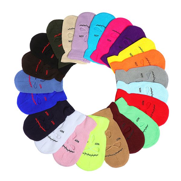 

fashion accessories embroidered ski 3-hole knitted hat ski thermal ear protection mask hood hat face cover mask snowboard hat 7-105, Silver
