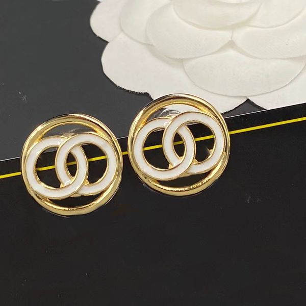 

designer ladies stud earrings 18k gold plated trim enamel earring designer brand two letters geometric classic wedding party high end jewelr, Golden;silver