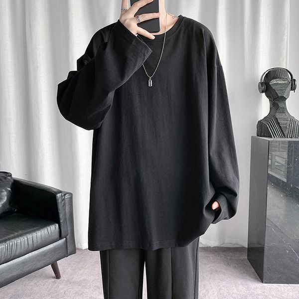 

men's t-shirts lappster-youth long sleeve harajuku graphic t shirts streetwear oversized t shirt solid cotton vintage korean black tees, White;black