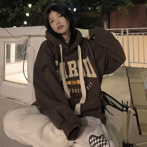 

womens hoodies sweatshirts deeptown vintage casual women pullovers harajuku graphic korean fashion streetwear brown hoodies winter thick loo, Black