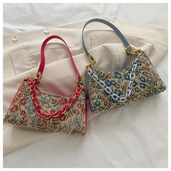 

shoulder bags handbags oil painting printed underarm bag for women trendy thick chain small purse girls shopping armpit