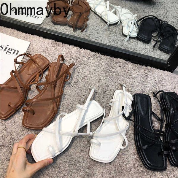 

sandals 2023 summer new fashion sandal flats heel narrow band gladiator women flip flop dress shoes zapatos mujer g230207, Black