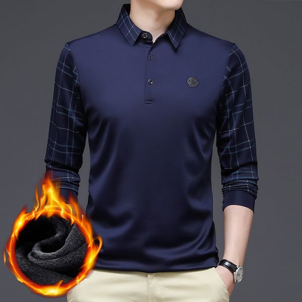 

mens polos fashion fleece shirt men long sleeve winter and autumn warm clothing korean style male luxury 230207, White;black
