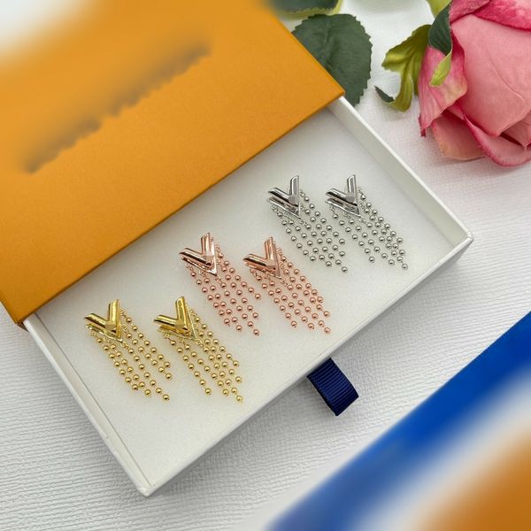 

europe america fashion style lady women simplicity dangles earrings titanium steel hollow out full diamond v initials stud tassels earrings, Silver