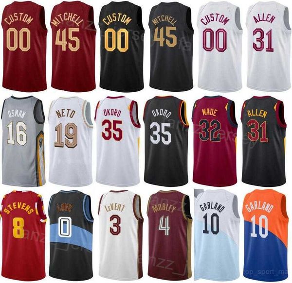 

print city earned basketball darius garland jersey 10 evan mobley 4 ricky rubio 13 cedi osman 16 jarrett allen 31 lamar stevens 8 donovan mi, Black;red