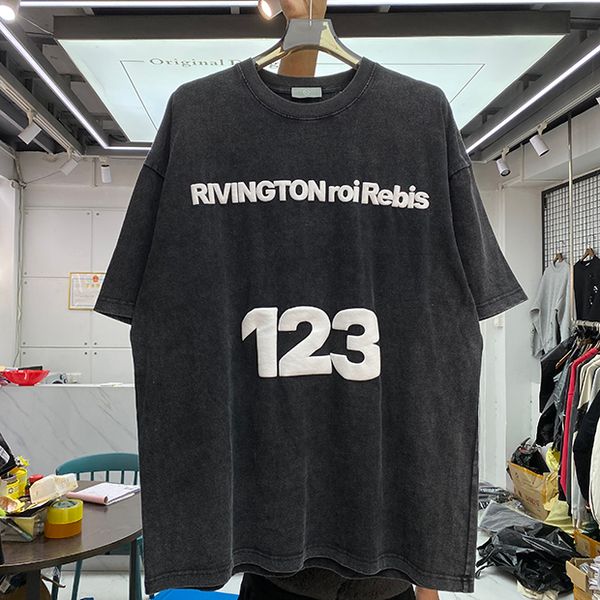 

23ss tee oversized t-shirt vintage puff letter printed summer high street short sleeve tshirts, Black;brown