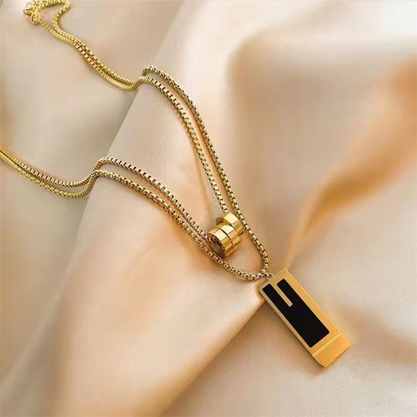 

fashion pendant necklaces double-layer sweater chain fashion titanium steel necklaces versatile pendant accessories 7-106, Silver