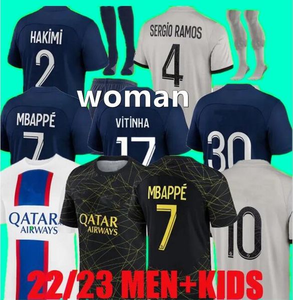 

paris mbappe hakimi soccer jerseys vitinha n.mendes 22 23 maillots de football 2022 2023 marquinhos verratti psgs kids kit shirt uniforms ho, Black;yellow