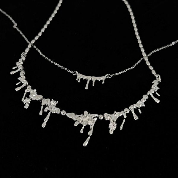 

pendant hiphop korean style liquid metal water drop lava choker necklaces for women party nightclub dancing creative neck chains jewelry 020, Silver