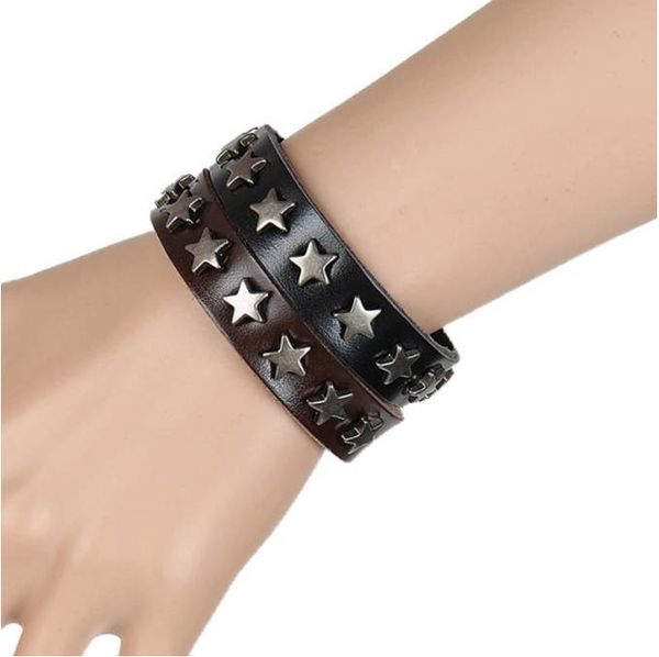 

snap punk rock wrap leather bracelet men vintage star spikes rivet gothic wide cuff bracelets for women jewelry, White
