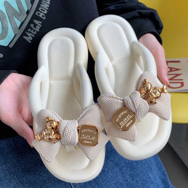 

slippers fashion bowknot women's 2023 new summer indoor and outdoor flip flops beach smooth ladder home non-slip eva y2302, Black