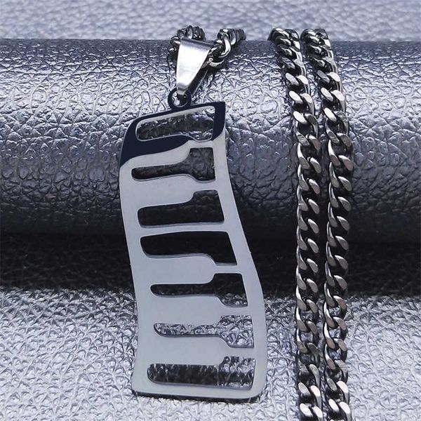 

pendant stainless steel music piano keyboard chain men women black pendants necklaces jewelry chaine acier inoxydable n3114s06 0206, Silver