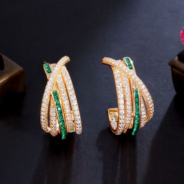 

hoop huggie cwwzircons multiple geometric twist round green cubic zirconia hoop earrings for women brazilian gold plated cz jewelry cz373 23, Golden;silver