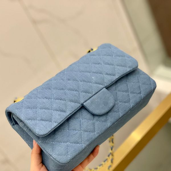 

flap ccity denim double classic designer bags blue quilted matelasse chain crossbody shoulder rectangular large capacity luxury handbags 25x