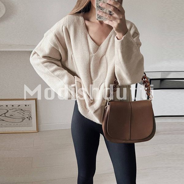 

women's sweaters modishdutti autumn winter women oversized knitted sweater female fashion vintage long sleeve pullover ladies 230206, White;black