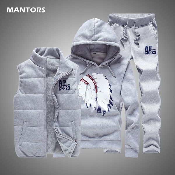 

men's tracksuits 3pcs vest suit men tracksuit autumn winter mens set fleece vesthoodiepants streetwear fashion casual track suit men cl, Gray