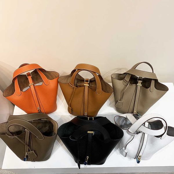 

designer herme bags for women women's 2023 new litchi grain cow leather small fresh vegetable basket temperame