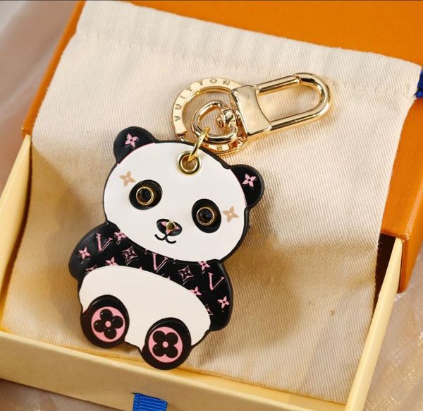 

2023 new boutique male and female panda mascots leather luxury keyring, Silver