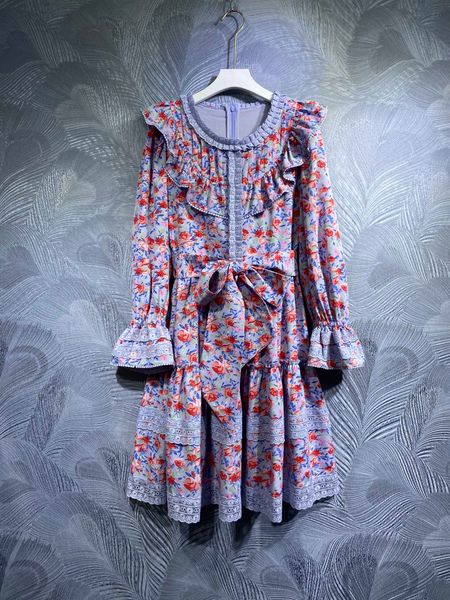 

2023 spring new dress round neck premium layered print long sleeve, Black;gray