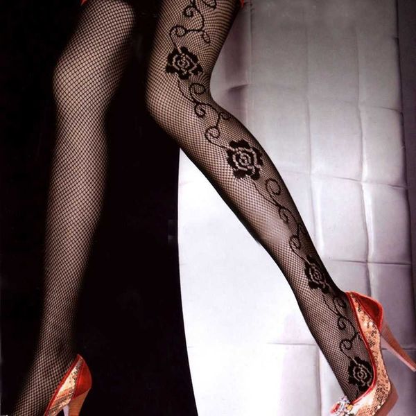 

socks hosiery summer mesh stocking rose side pattern hollow fishnet pantyhose black tights for women girl y2302, Black;white