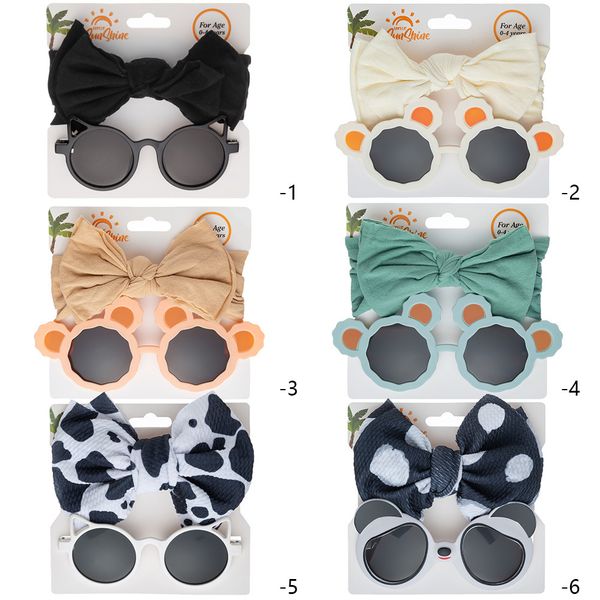 

headband elastic hair band round cartoon panda sunglasses eyeglasses baby boy girls headwear, Slivery;white