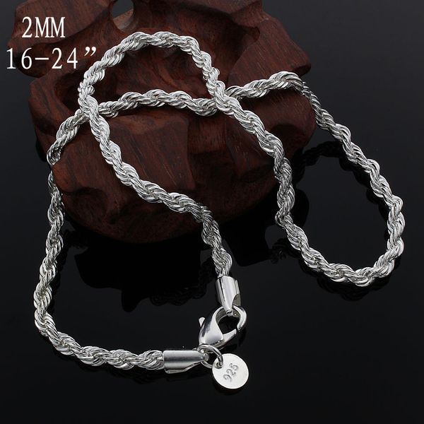 

2mm 925 sterling silver twist chain fashion necklace 16 18 20 22 24 26 28 30 inch women's
