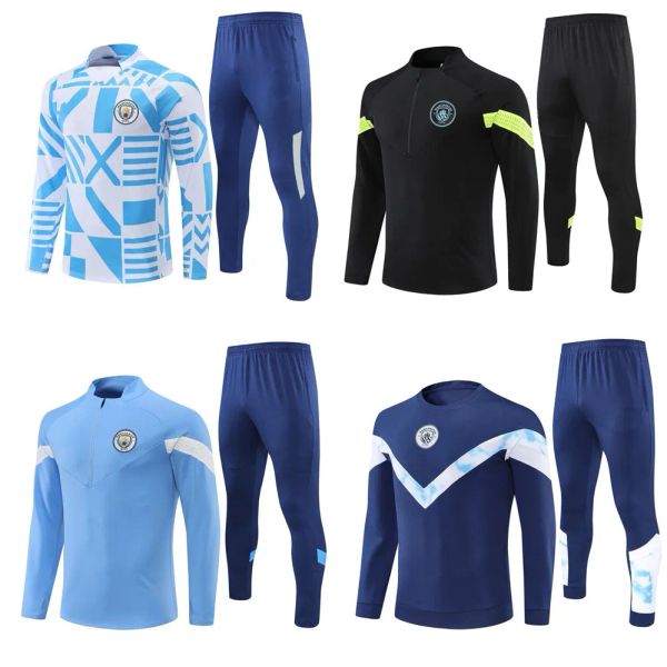 

kids half zipper man city training suit tracksuit men 21/22/23 long sleeve man sportswear football 2021 2022 boys girls survatment foot chan, Black