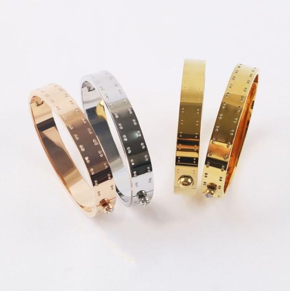 

titanium steel diamond bangles women men love designer bracelets silver rose gold v letter flower logo engrave bracelet fashion jewelry lady, Black