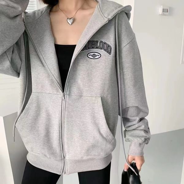 

womens jackets badblood sport coat embroidered lettering zipper loose version casual sport grey hooded coat autumn coat 230207, Black;brown