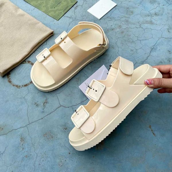 

sandals mini double women g rubber shoes designer platform hook&loop sandal jelly solid black purple with two straps buckles flat slide 299