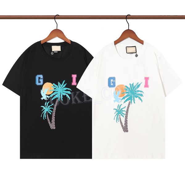 

men casual t shirt fashion coconut tree print black classic style tees women mens clothing size s-2xl, White;black