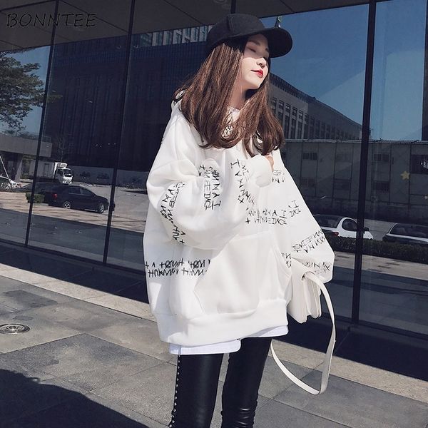 

womens hoodies sweatshirts hoodies women winter thicker aesthetic warm letter printed loose harajuku korean style young ladies chic allmatch, Black