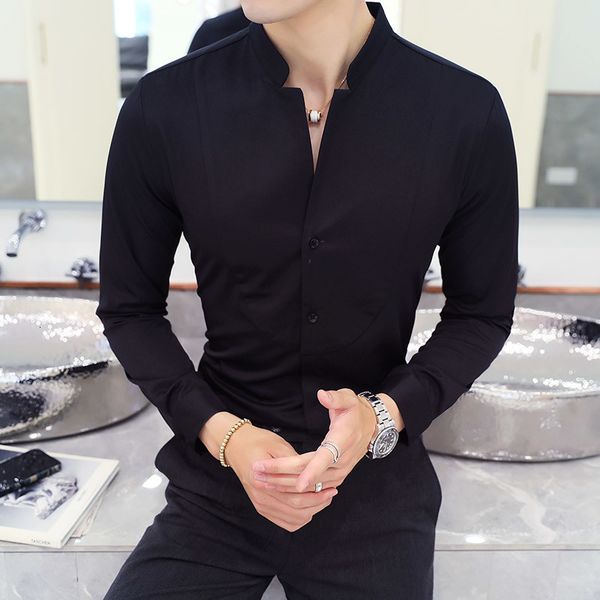 

men's casual shirts style male casual dress spring long sleeve shirtsmen's stand collar business shirtsplus size s-5xl 230206, White;black