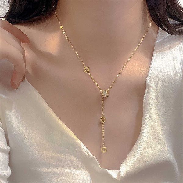 

feehow korea fashion small waist long pendant necklaces for women simple gold color cubic zircon chain necklace jewelry masn80 0206, Silver