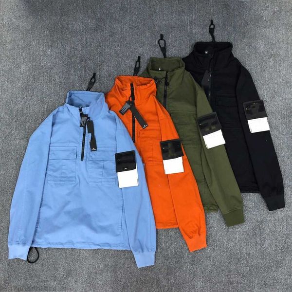 

mens outwear coats windbreaker jackets stone long sleeve loose casual jacket men hoodies sweatshirts hooded zipper half designer badgerngo, Black;brown