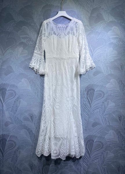 

2023 spring new style long dress slim round neck plain lace, Black;gray