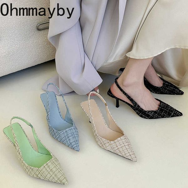 

sandals 2023 new pointed toe high heels pumps sandals women slip on slingback party dress stiletto mule femme shoes g230207, Black