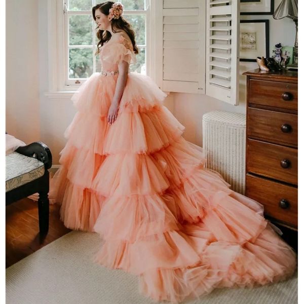 

off shoulder ball gown weeding dresses tiered skirts ruffles bridal gowns plus size applique vestidos de novia robe de mariee, White